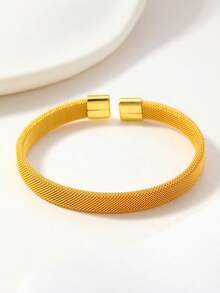 1pc 18K Gold Plated Braided Open Bangle Bracelet, Suitable For Parties, Daily Wear, And Gift Giving - Gold - View 4