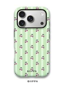 GIIPPA 1个绿色条纹粉色樱桃图案手机壳，适用于 17 Pro Max，也适用于16 Pro Max、15 Pro Max、14 Pro Max，韩版时尚趣味手机壳，兼容 11/12/13/14/15/16 Pro Max Plus，优雅设计男女皆宜，是圣诞节、情人节、复活节、婚礼季和生日送给女友的理想礼物 - 綠色 - 查看 1