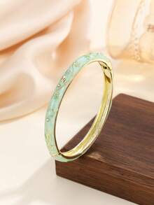 1pc Fashion New Gold-Plated Exquisite Rhinestone Inlaid Flower Pattern Enamel Filigree Bracelet Bangle Jewelry Gift For Women Girls - Mint Green - View 6
