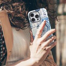 Shockproof Fashion Vacation Vibe Italian Coastal Floral Collage Phone Case, Adorable Coastal Vibe, Full Of Summer Atmosphere, Suitable For IPhone 17 Pro Max, 16e, 15 Plus, 14, 13 Pro Max, 12, 11 Spring Gift - 藍色 - 查看 3