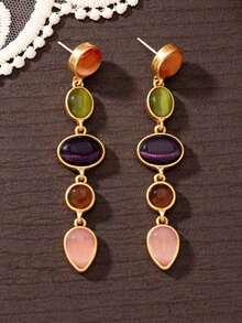1pair Fashionable Retro European And American Style Simple All-Match Elegant Daily Luxury Earrings - Nhiều màu - Xem 2