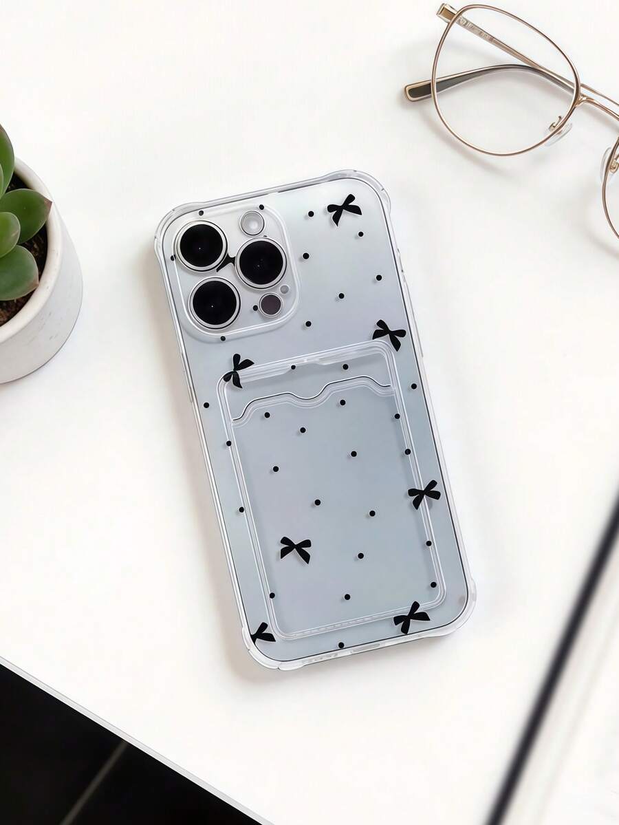 1 chiếc ốp lưng điện thoại trong suốt chống rơi có túi khí và khe đựng thẻ, họa tiết chấm bi đen và nơ độc đáo, tương thích với Apple 17 Promax, 17 Air, 17 Pro, 17, 16 Promax, 16 Plus, 16 Pro, 16, 15 Promax, 15 Plus, 15 Pro, 15, 14 Promax, 14 Plus, 14 Pro, 14, 13 Promax, 13 Pro, 13, 12 Promax, 12 Pro, 11 Promax, 11 Pro, 11, XSMAX, XR, X/XS, 7 Plus, 8 Plus/Galaxy S21, S22, S23, S24, S25, S26 - Trong sáng - Xem 1