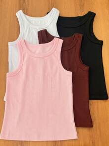 Kit Of 4 Women's Tank Tops, Premium Stylish Blogger-Style Blouse,  Winter Style, Perfect For The Copa Brasil, Mother's Day, And As A Gift. - 巧克力色,粉紅色,黑色和白色 - 查看 3
