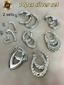 Bộ 18 món trang sức tối giản bằng thép không gỉ 14K, gồm nhẫn và bông tai, dành cho nữ. - Nhiều bộ - Xem 1