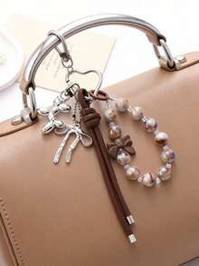 Pink Balloon Dog Pearl Bow Bag Charm Coquette Cute Keychain For Handbag Backpack Gift - Multicolor - View 8
