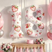 1Set Strawberry Stickers With 32 Inch White Number Foil Balloon Sweet Berry Bow Theme For Birthday Party Decorations, BabyShower(Self-Adhesive Stickers) - View 3