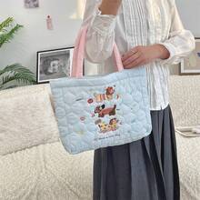 1pc Cute Cartoon Puppy Pattern Cosmetic Bag, Travel Makeup Organizer Pouch, Skincare & Makeup Storage Bag, Portable Toiletry Bag, Suitable For Vacation, Party, Daily Use, Fun & Fashionable Design, Applicable For Holiday, Beach, Bathroom, Bedroom Storage, Large Capacity - Blue and White - View 5