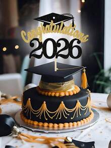 1pc 2026 Graduation Cap And Diploma Certificate Cake Topper, Cake Picks,Black, Gold,Pink Colors Are Available For 2026 Graduation Ceremony Theme Party Cake Decoration - 查看 2
