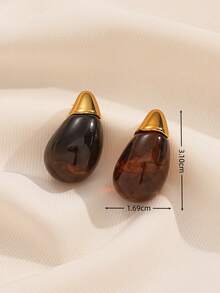 1 Pair Retro French Style Resin Water Drop Earrings, Unique Design Elegant Personalized Earrings For Women - Brown - View 2