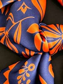 1条女士印花缎面仿丝方巾，波西米亚风女士领巾，休闲款 - FG265-1藏青色 - 查看 5