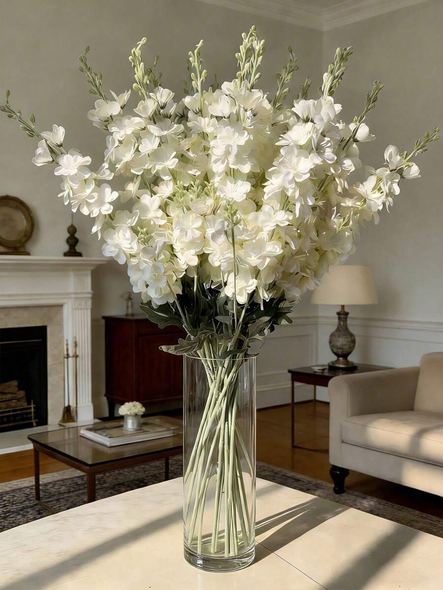 3/2支白色仿真孔雀花，33英寸丝绸孔雀花，仿真长茎，逼真植物花卉装饰，适用于家居、办公室、花园、婚礼、花瓶填充、家居装饰、仿真花、情人节、生日礼物、毕业礼物 - 彩色 - 查看 1