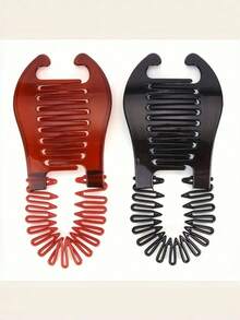 Set de 2 pinzas para el cabello con forma de plátano extra grandes para coleta floja, adecuadas para mujeres - Pinzas de doble garra de estilo vintage antideslizantes, aptas para cabello grueso, largo y rizado, agarre firme, eliminación suave de caspa, color café y negro, regalo, pinzas para el cabello con forma de plátano, pelucas decorativas, estilo vintage, estructura resistente, set de regalo para fiestas - Pinza de plátano - Ver 15