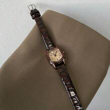 CILOA 1pc Minimalist Vintage Premium Small Dial Women's Watch, Dark Brown Thin Strap/Steel Band, Elegant Elegant Quartz Watch For Women - Black - View 4