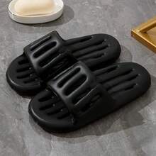 中空排水浴室拖鞋，EVA软厚底室内人字拖，男女通用防滑淋浴凉鞋 - 黑色 - 查看 13