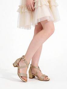 Giày sandal cao gót một quai màu sâm panh cổ điển, phù hợp cho váy dự tiệc ngoài trời mùa hè. - Vàng - Xem 1