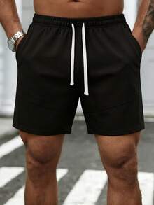 Men's Loose Fit Casual Sports Shorts, Suitable For Fitness, Basketball, Training, Running, Exercise, Street, Camping, Beach, Elastic Waistband Design With Drawstring For Adjustable Fit - Black - View 8