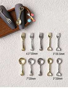 20Pcs Mini Heart Cutlery Nail Charms, 3D Alloy Fork Spoon Nail Art Accessories, Gold/Silver/White K Tiny Tableware For DIY Manicure Decoration - Multicolor - View 5