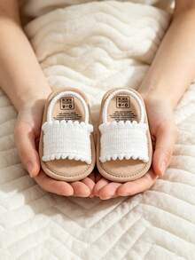 Giày sandal cho bé trai và bé gái, giày tập đi mùa hè cho bé, đế mềm chống trượt, sandal hở mũi cho bé tập đi với viền bông, giày công chúa thường ngày. - trắng - Xem 11
