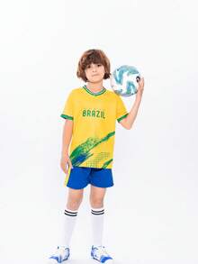 SURUIDA Tween Boy Brazil Soccer Jersey & Sports Set For World Cup, Suitable For Children's Soccer Matches, Training, Casual And Holiday Wear & Gift For Kids - Yellow - View 2