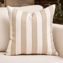 1pc/2pcs Green Striped Chenille Decorative Throw Pillow Cover, Soft Modern Abstract Bohemian Style Cushion Cover Sofa, Bedroom, Living Room, Suitable All Seasons, Also Can Be Used As - 米白色 - 查看 12