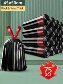 150pcs/Pack Heavy Duty Drawstring Trash Bags, Thick Black Garbage Bags For Kitchen & Bathroom, Leak-Proof, Puncture-Resistant, Self-Sealing, Suitable For Wet Waste, Home & Commercial Use, Trash Can Liners, Privacy Shield, Easy To Tear - A - View 15