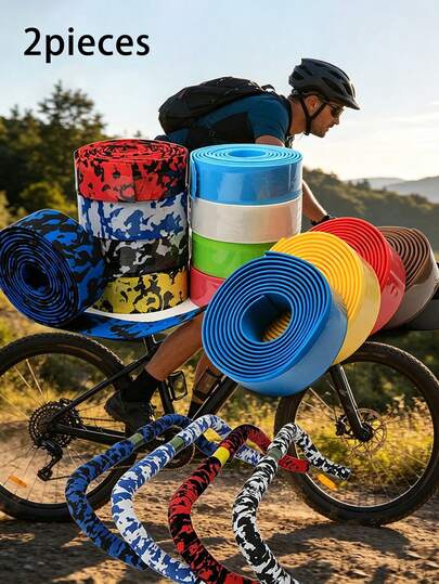 2pcs Outdoor Cycling Mountain Bike Handlebar, Fishing Rod Camouflage Wrap Tape Anti-Slip Shock-Absorbing Handlebar Grip Cover, Consistent Main Color Camouflage Pattern Uneven Distribution