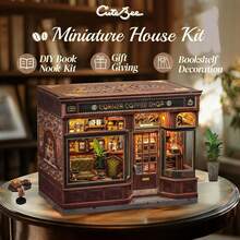 Corner Coffee Shop, Book Nook Kit - DIY Miniature House Coffee Shop Kit For Adults, Booknook Tiny House Bookshelf Decor 3D Wooden Puzzle, Gifts For Family, Friends - 1PC - 查看 3