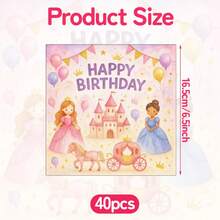 20/40pcs Princess Theme Birthday Napkins, Disposable Paper Napkins For Girls Party, Castle & Carriage Birthday Decorations, 6.5 Inch Disposable Printed Napkins, Suitable For 1st Birthday, Gender Reveal, Birthday Party - View 8