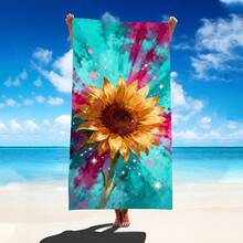 1pc Tie-Dye Sunflower Pattern Beach Towel, Super Soft Microfiber Extra Large Beach Blanket, Highly Absorbent Bath Towel, Suitable For Travel, Swimming Pool, Diving, Surfing, Yoga, Camping, Available In Multiple Sizes, Beach Accessory - Cadet Blue - View 2