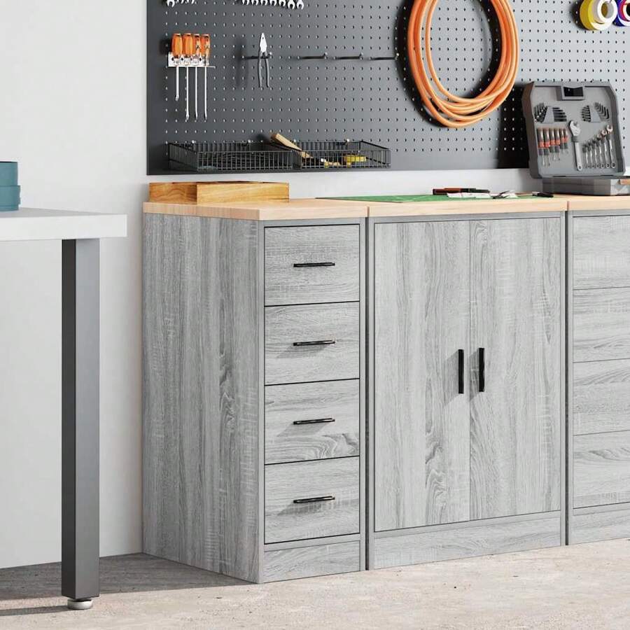 vidaXL Garagen-Aufbewahrungsschrank Grau Sonoma Massivholz Kiefer - Gris - Voir 1