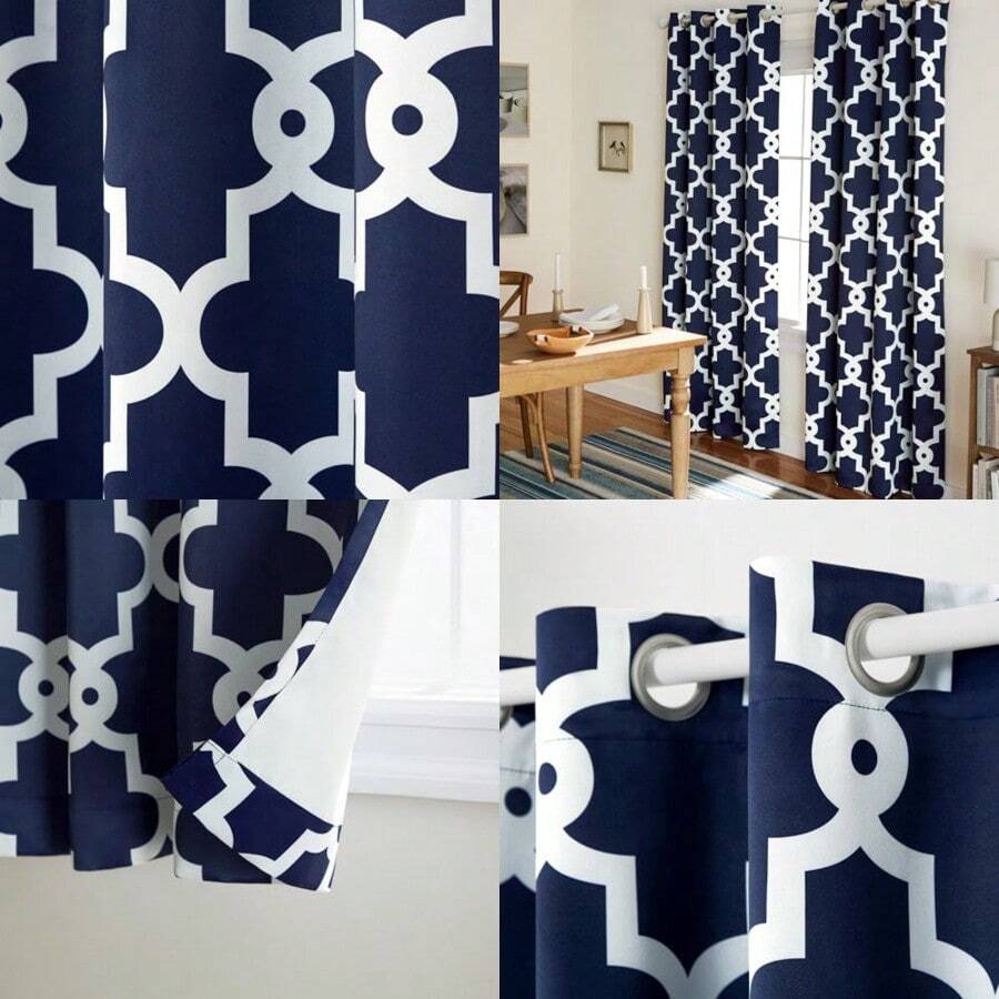 TOWN and COUNTRY Everyday - Cortinas de satén de satén para interiores oscurecimiento de habitación ojales en la parte superior eficiencia energética juego de 2 52 x 96 pulgadas azul melocotón - Azul Peacoat - Ver 1