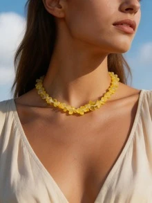 Dây chuyền đá thạch anh vàng tự nhiên thanh lịch, dây chuyền hạt không đối xứng, phụ kiện ngọt ngào và dễ thương cho kỳ nghỉ xuân/hè, quà tặng ngày Valentine/sinh nhật. - Nhiều màu - Xem 6