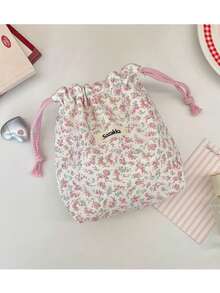 1 pieza Bolsa de viaje con cordón y diseño floral lindo, adecuada para guardar lápiz labial, joyas, productos de cuidado de la piel, brochas de maquillaje, excelente para viajes, baño, dormitorio, gimnasio, vacaciones, también es un regalo de cumpleaños perfecto - Multicolor - Ver 2