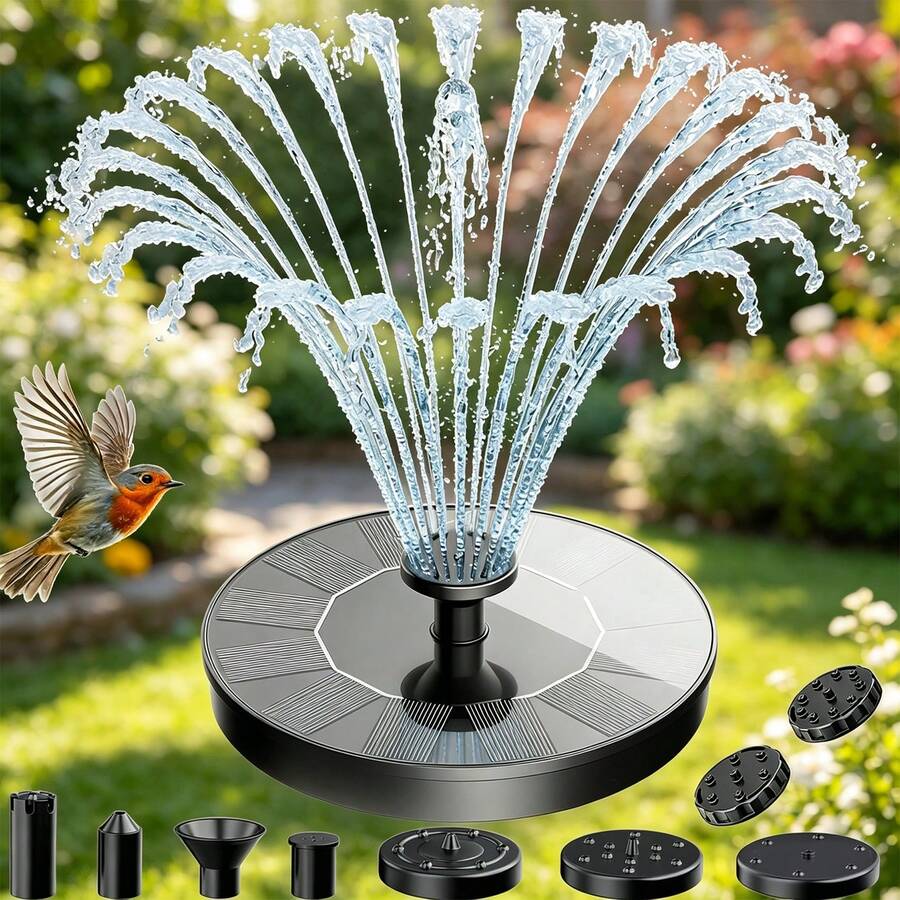 Outdoor Solar Fountain With Interchangeable Nozzles,Solar-Powered Floating Fountain Pump , DIY Solar Water Fountain Kit Natural Aesthetic, Easy Installation For Garden, Pond, Terrace, Pool, Courtyard & Rockery - Black - View 1