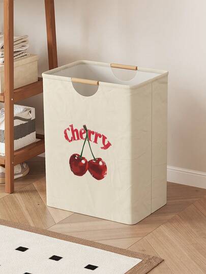 1 Giỏ đựng quần áo bẩn họa tiết quả anh đào, kích thước 52*36.5*24.5cm, dung tích lớn, làm bằng vải, thích hợp để đựng quần áo bẩn trong phòng ngủ, đồ dùng nhà tắm, tất và đồ chơi.