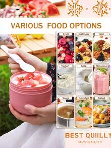 1pc 20oz Overnight Oats Container With Lid, Portable Overnight Oats Cup With Spoon, Leak-Proof Plastic Yogurt Container, Oatmeal Container, Snack Container, Suitable For Camping, Picnic, Beach, Back To School - Multicolor - View 5