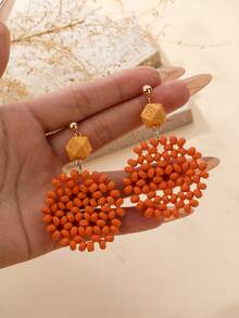 1 Đôi bông tai hình quạt đính hạt màu cam Dopamine, kiểu dáng Bohemian thanh lịch, thiết kế độc đáo, đa năng, phù hợp cho kỳ nghỉ biển, dã ngoại mùa hè, lễ hội âm nhạc, tụ họp bạn bè, du lịch, phong cách Boho / / Dopamine - trái cam - Xem 7