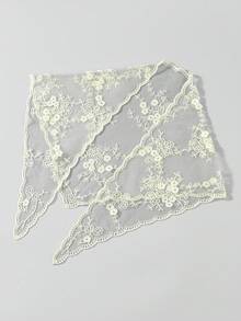 1件装女士纯色花卉蕾丝三角围巾/头纱，简约优雅蕾丝曼蒂拉头纱，轻盈蕾丝边三角围巾，新娘头纱，波西米亚风，适合婚礼、派对、户外拍摄，可搭配连衣裙、配饰、节日装扮 - 彩色 - 查看 7