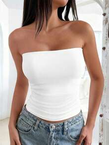 New Summer Sexy Slim-Fit White Tank Top For Women, Cropped Tube Top - White - View 2