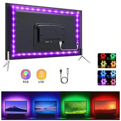 USB Powered RGB TV Backlight Strip, Color Changing Ambient Lighting For TV, Computer Monitor, Home Theater, Room, Living Room And Cabinet Decoration