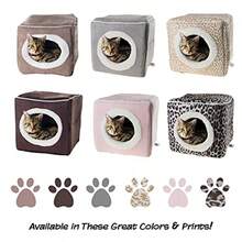 Cat Pet Bed Cave Indoor Enclosed Covered Cavern/House for Cats Kittens and Small Pets with Removable Cushion Pad - marrn tostado Tan Animal Print - Ver 7