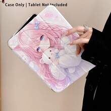 Étui de protection pour tablette en cristal acrylique avec motif de fille de dessin animé serrant un ours mignon en forme de cœur, avec support, compatible avec Samsung, Apple, Honor et autres modèles populaires, pliable anti-pliure, coins renforcés en silicone, fonction de réveil/veille automatique, fente pour stylet intégrée, support pliable multi-angle - protection quotidienne parfaite, cadeau idéal pour les fêtes - Multicolore - Voir 7