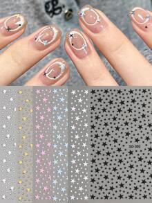 Pegatinas de uñas con estrellas metálicas doradas y plateadas estilo Y2K, disponibles en colores negro, blanco, rosa y azul con brillo autoadhesivo, tanto en colores metálicos como neón. Estas decoraciones de uñas son perfectas para manicuras, fiestas y eventos. - Multicolor - Ver 1