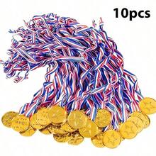 20/10 pièces Médailles de compétition sportive, récompenses en plastique doré, avec cordon et ruban tricolore. Récompenses sportives, cadeaux de fête, prix, décorations de cérémonie, convient pour les compétitions sportives et les activités de plein air - multicolore - Voir 12