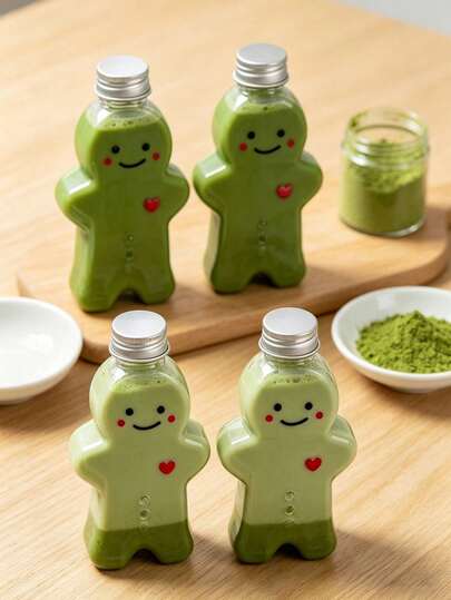 4/6个装 300毫升卡通奶茶杯，可爱塑料饮料杯带吸管，外卖包装瓶，糖果罐，奶茶店饮料瓶