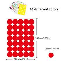 1120 etiquetas de puntos de colores, diámetro de 1,8 cm, 16 colores surtidos de pegatinas redondas de puntos para marcar en la oficina, organización de la cocina, pegatinas de diario DIY para niños, suministros de scrapbooking - Pegatinas de lunares de 16 colores (32 hojas/juego) - Ver 3