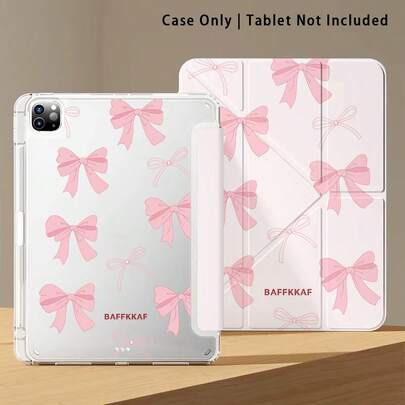 亚克力水晶蝴蝶结图案彩绘平板电脑保护套，带支架，兼容华为/苹果等主流机型，可折叠防弯折，硅胶加固边角，自动唤醒/睡眠功能，内置笔槽，多角度可折叠支架 - 日常完美保护，节日理想礼物