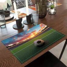 4pcs Square Football Theme Placemats, Combining Football Pattern And Football Field. Size: 30*45cm, Suitable For Dining Table And Indoor Decor. This Washable Placemat Set Makes A Great Gift. - Multicolor - View 8