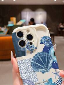 1 pezzo Custodia per telefono alla moda e personalizzata con motivi a righe, stelle marine, fiori e tartarughe marine, in materiale TPU ondulato color crema, adatta come regalo per le vacanze, compatibile con Apple XS/XS Max/XR/11/12/13/14/15/15 Pro/16 Pro/16 Pro Max/16 Plus/17 Series e altri modelli - Multicolore - Visualizzare 5