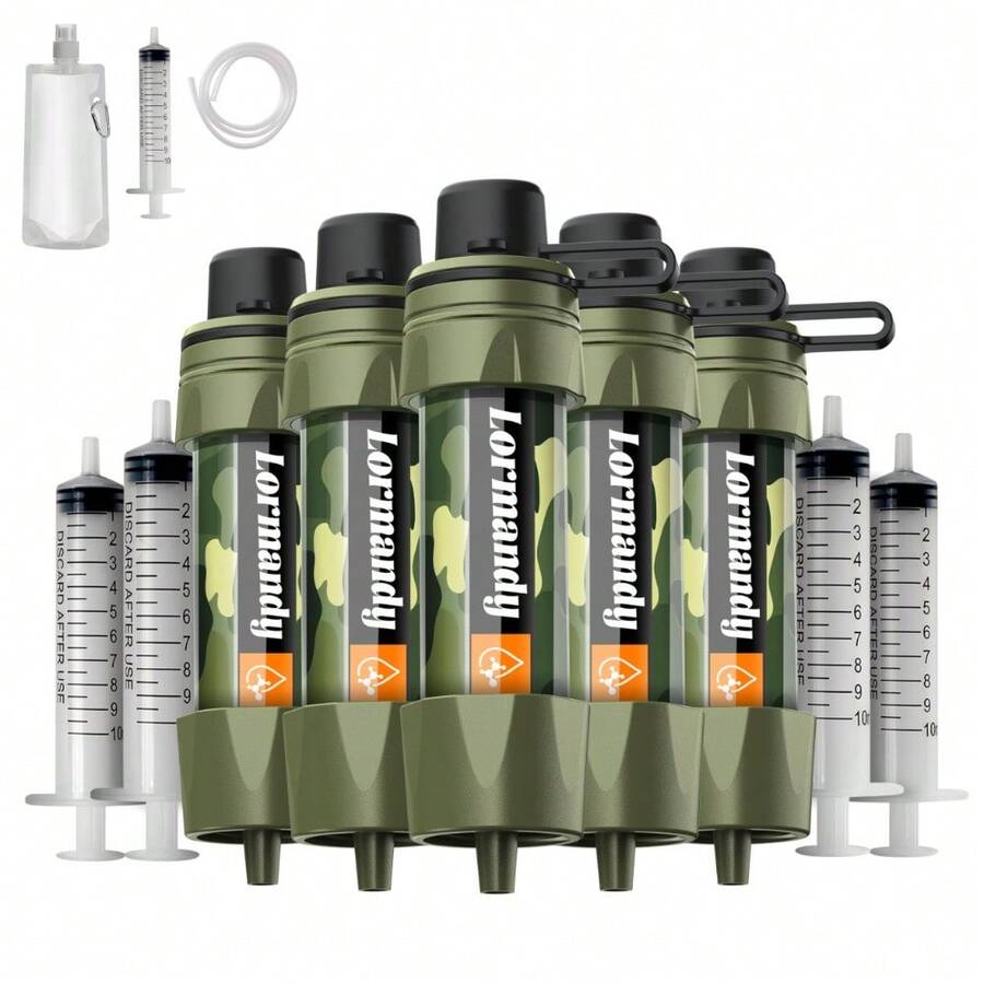 Local Shipping  Emergency Water Filter Straw, Personal Survival Water Filtration System, Water Purifier, Outdoor Survival Gear And Equipment For Hiking Camping Accessories Cycling Fishing Preparedness (3PCS) - 5 Green - View 1